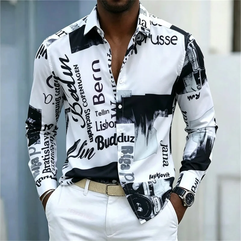 Mens Fashion Summer - Men's Printed Long-sleeve Shirt, Slim-fit with
