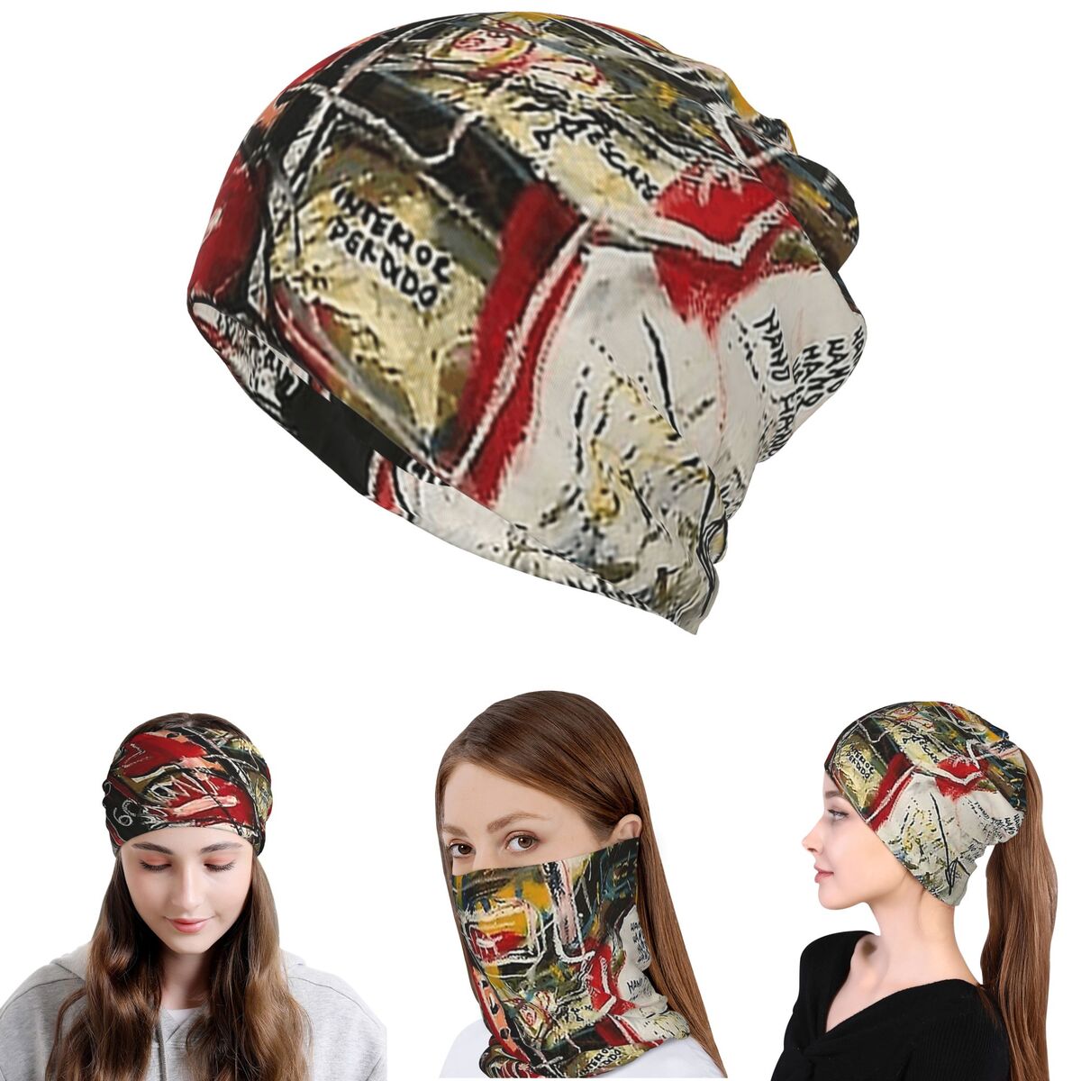 Beanie Winter Hat - Random Face Bandana Neck Gaiter Face