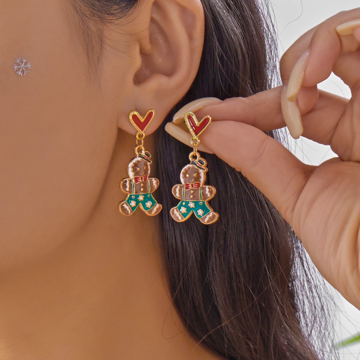 Mens Xmas Fashion - Christmas Enamel Earrings Red Heart Gingerbread