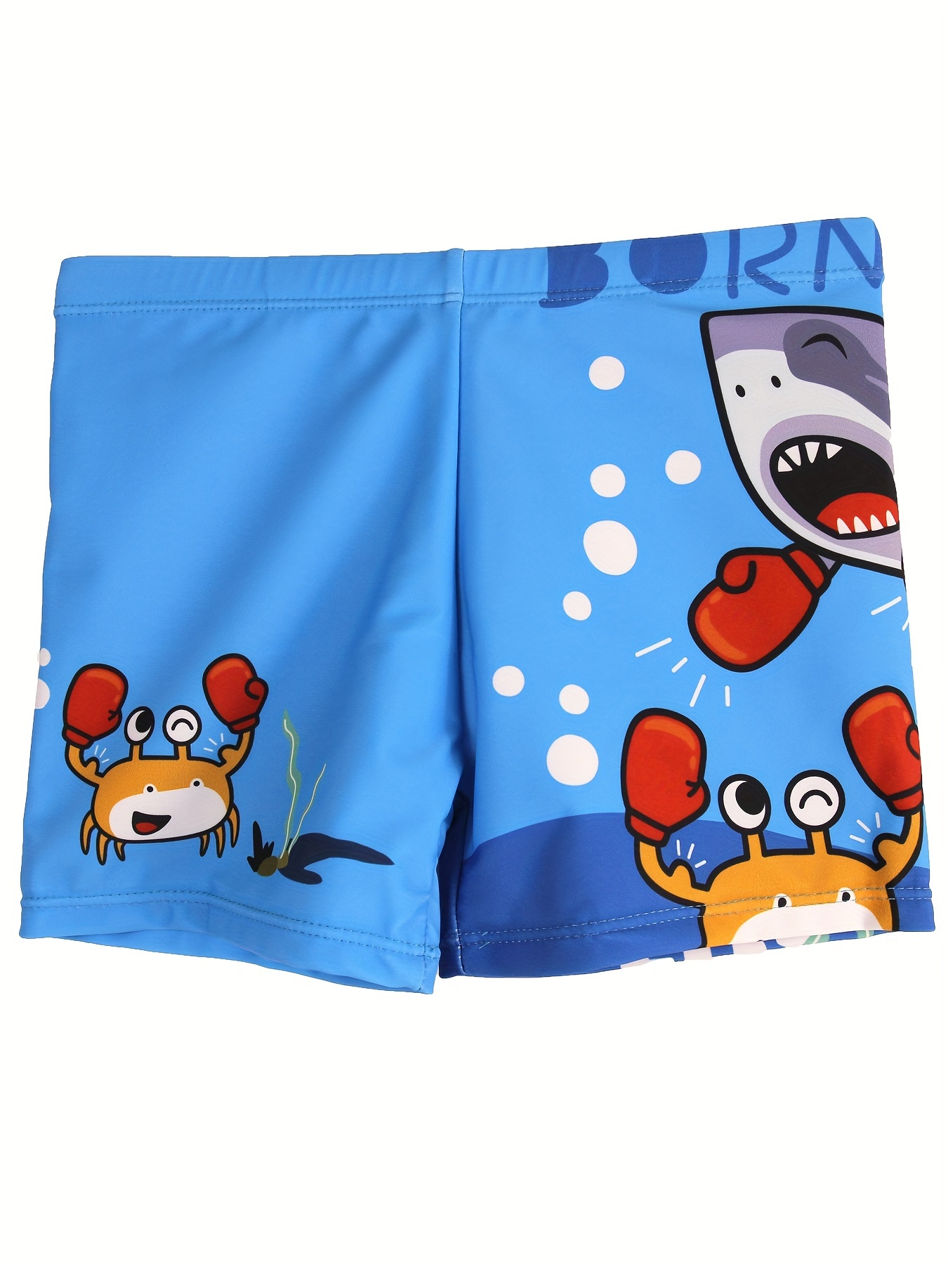 Swim Trunk Shorts - Cartoon Boxing Crab And Shark Pattern