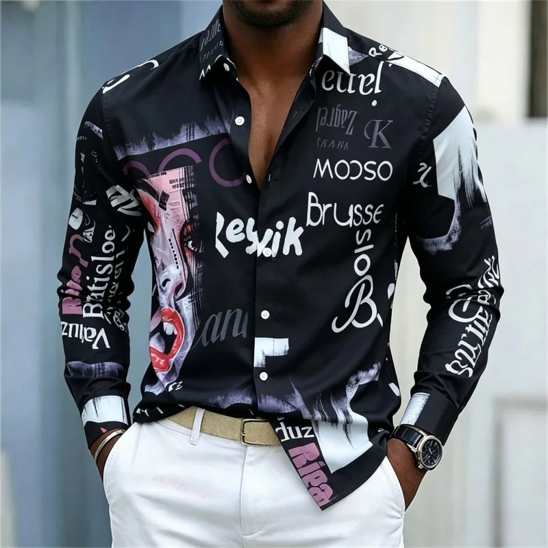 Men's Printed Long-sleeve Shir - Mens Fashion Summer ulasan dan harga