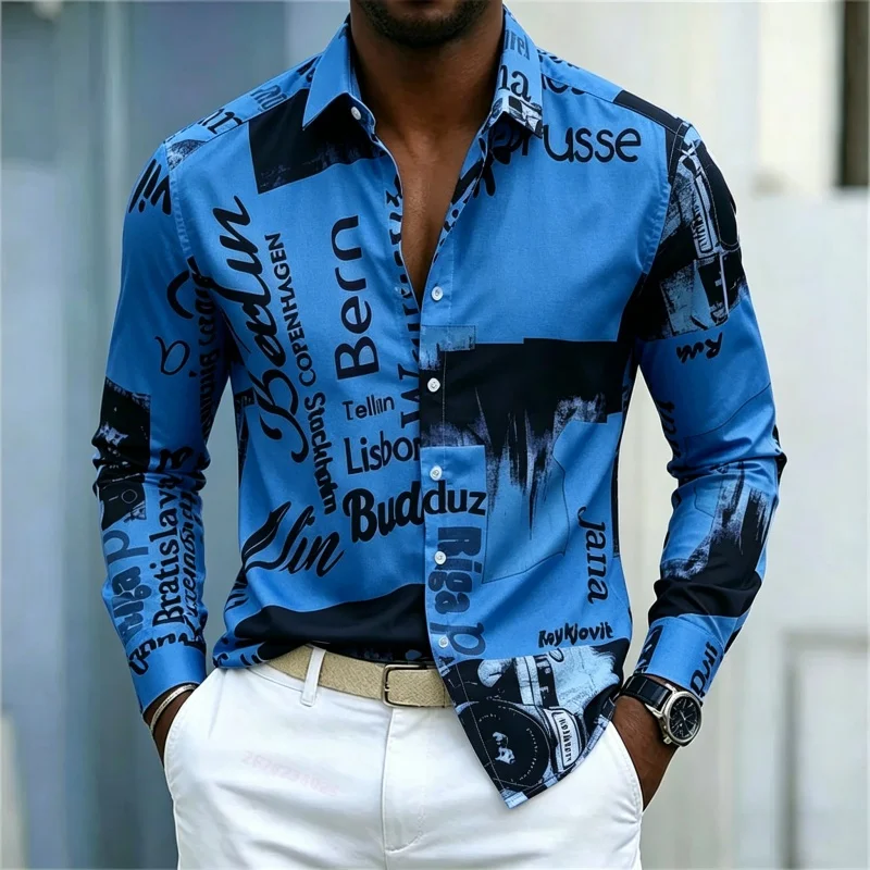 Men's Printed Long-sleeve Shir - Mens Fashion Summer ulasan dan harga