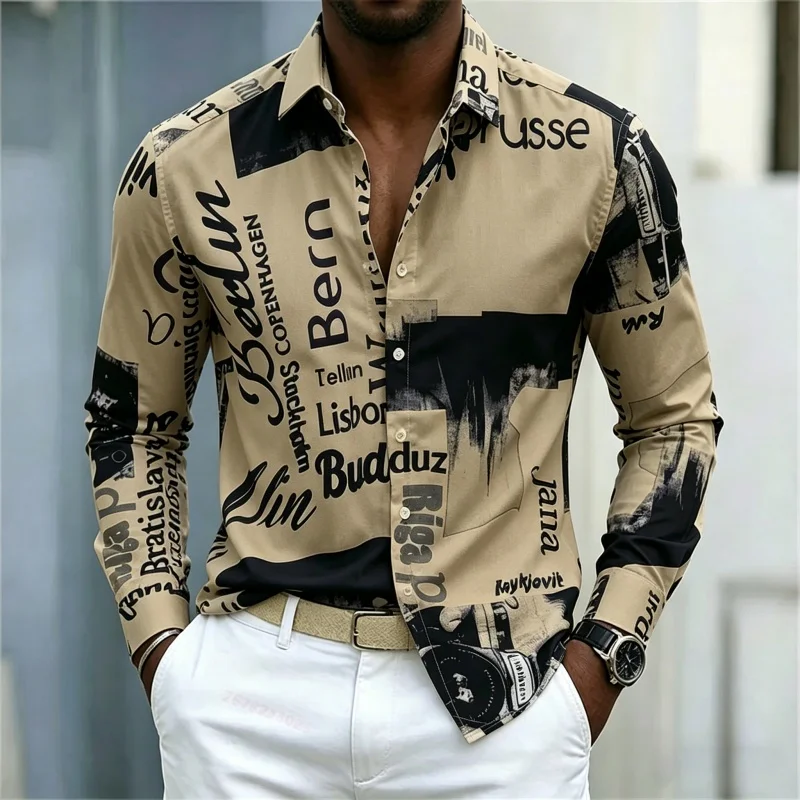 Men's Printed Long-sleeve Shir - Mens Fashion Summer ulasan dan harga