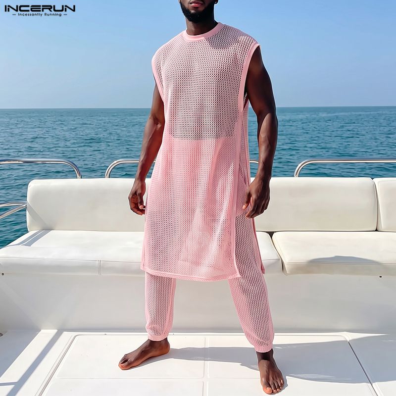 INCERUN Men Sets Mesh See Thro - Mens Fashion Vest ulasan dan harga
