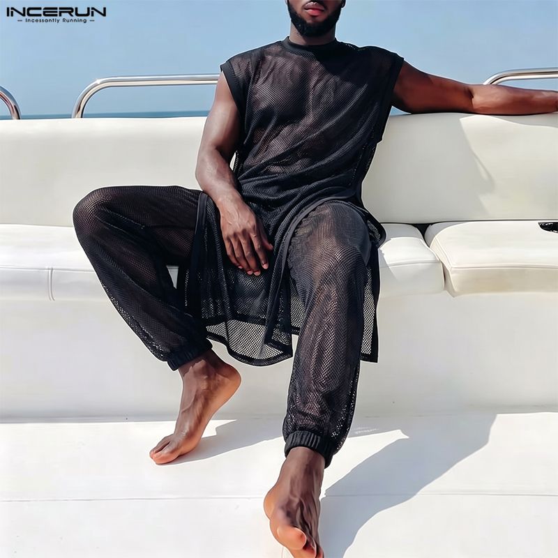 INCERUN Men Sets Mesh See Thro - Mens Fashion Vest ulasan dan harga