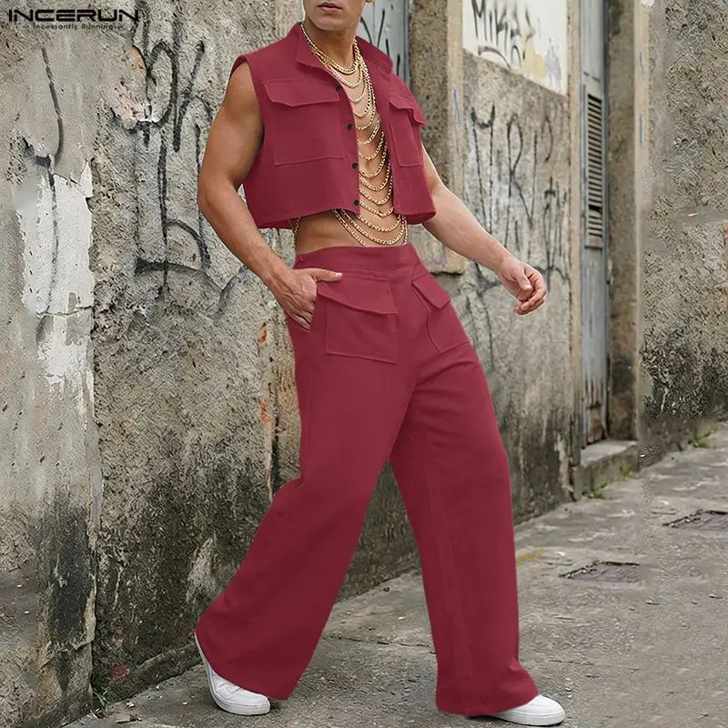 INCERUN Men Sets Solid Sleevel - Mens Fashion Casual Outfits ulasan dan harga
