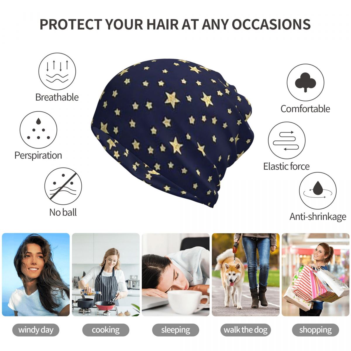 Navy Blue Sky And Stars Print  - Beanie Winter Hat ulasan dan harga