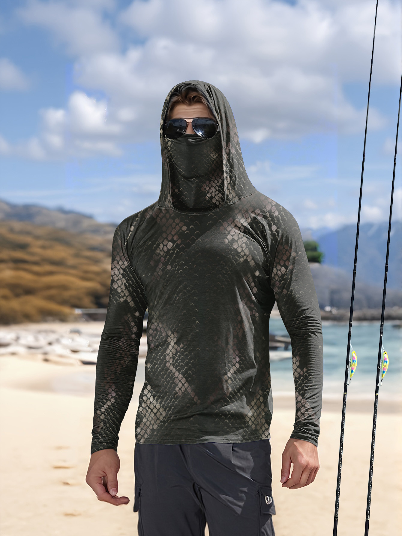 Men's Fishing Hooded Long-Slee - Mens Fashion Summer ulasan dan harga