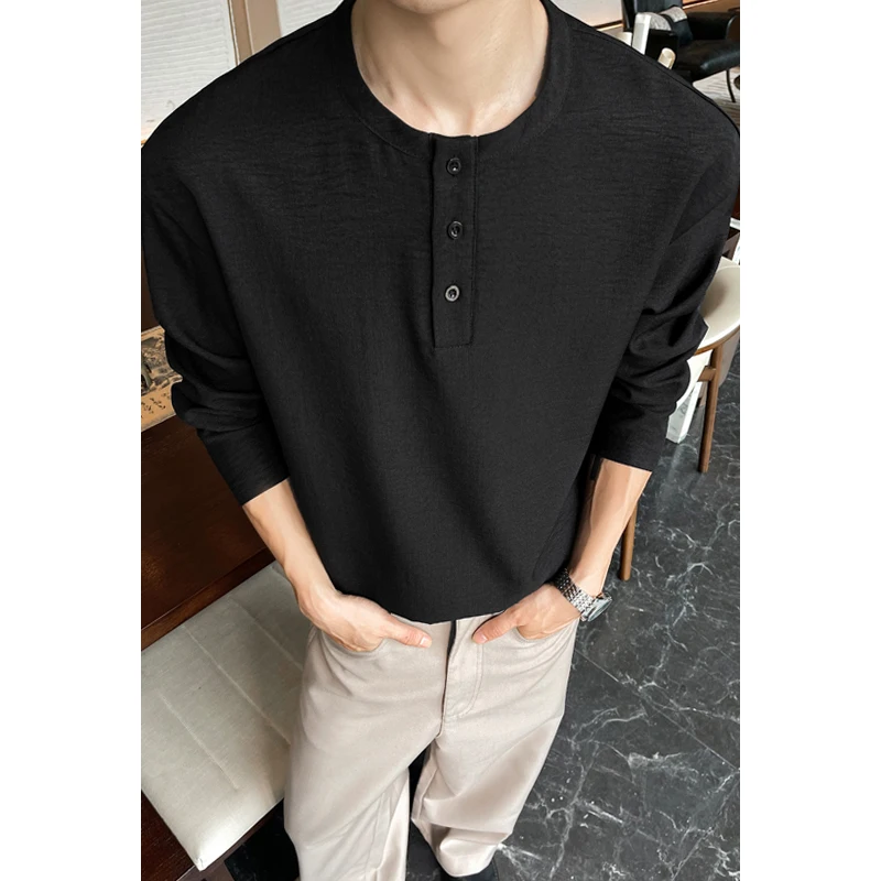 Mens Casual Faux Linen Henley  - Mens Fashion Summer ulasan dan harga