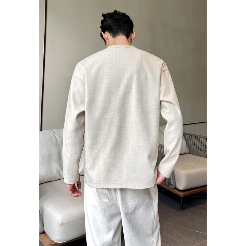 Mens Casual Faux Linen Henley  - Mens Fashion Summer ulasan dan harga