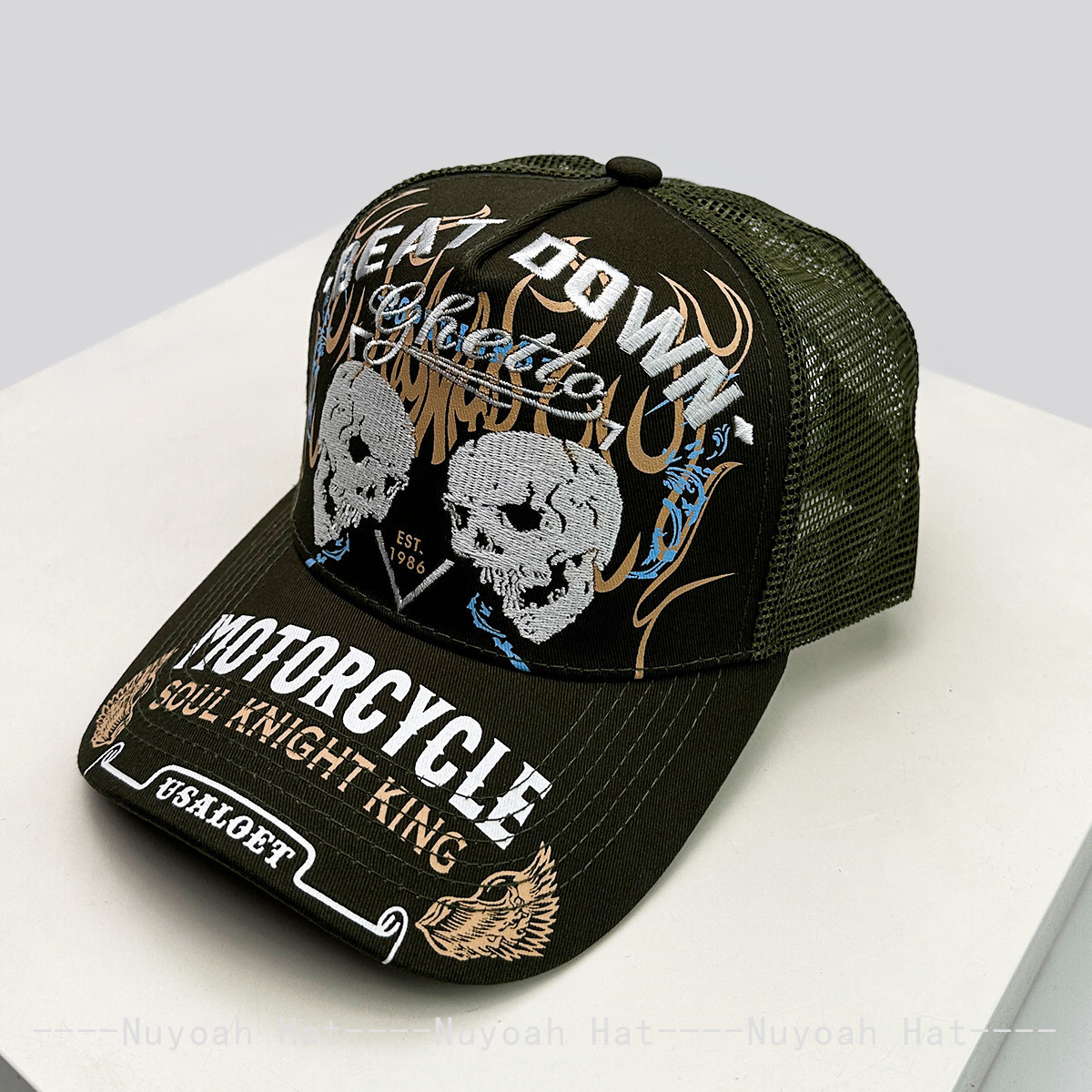Skull Flame Embroidery Hard To - Trucker Hat Cap ulasan dan harga