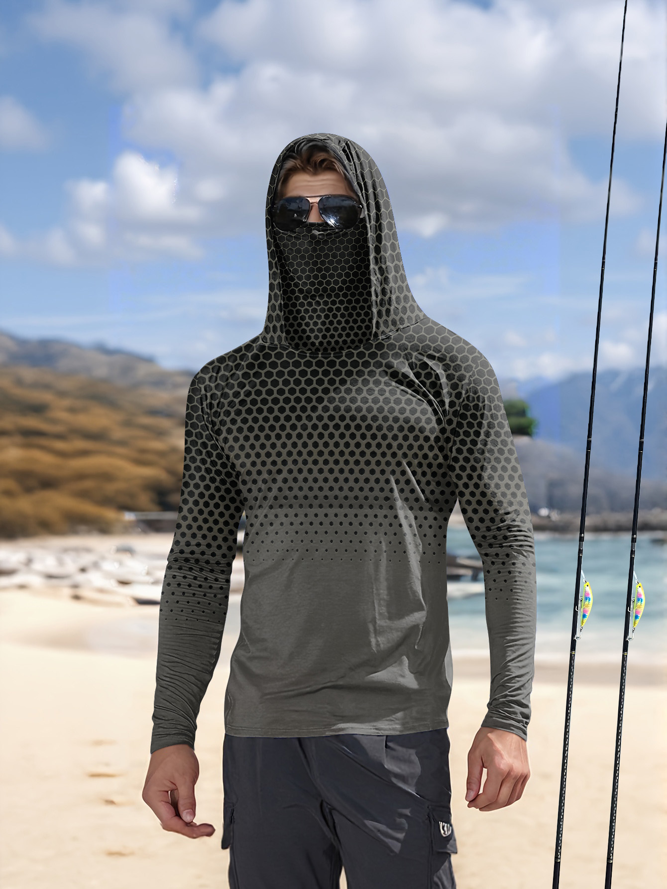 Grey Gradient Honeycomb Men Fi - Mens Fashion Summer ulasan dan harga