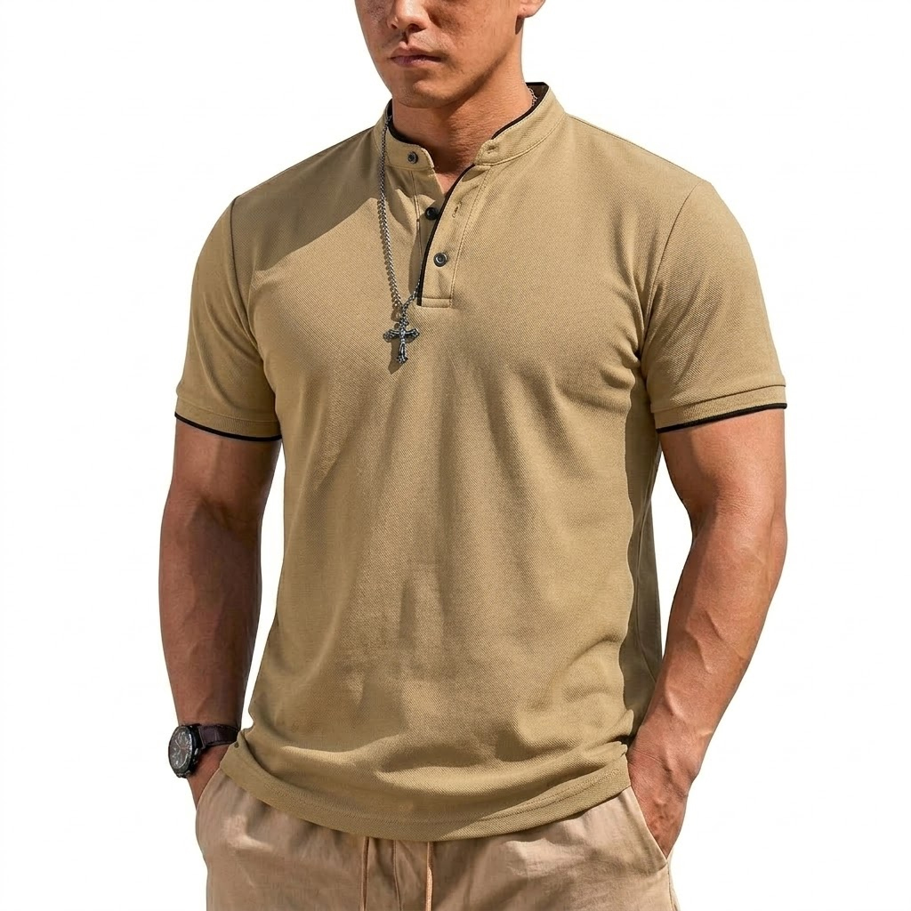 Summer Short Sleeve Henley Shi - Men'S Fashion Polo Shirt ulasan dan harga